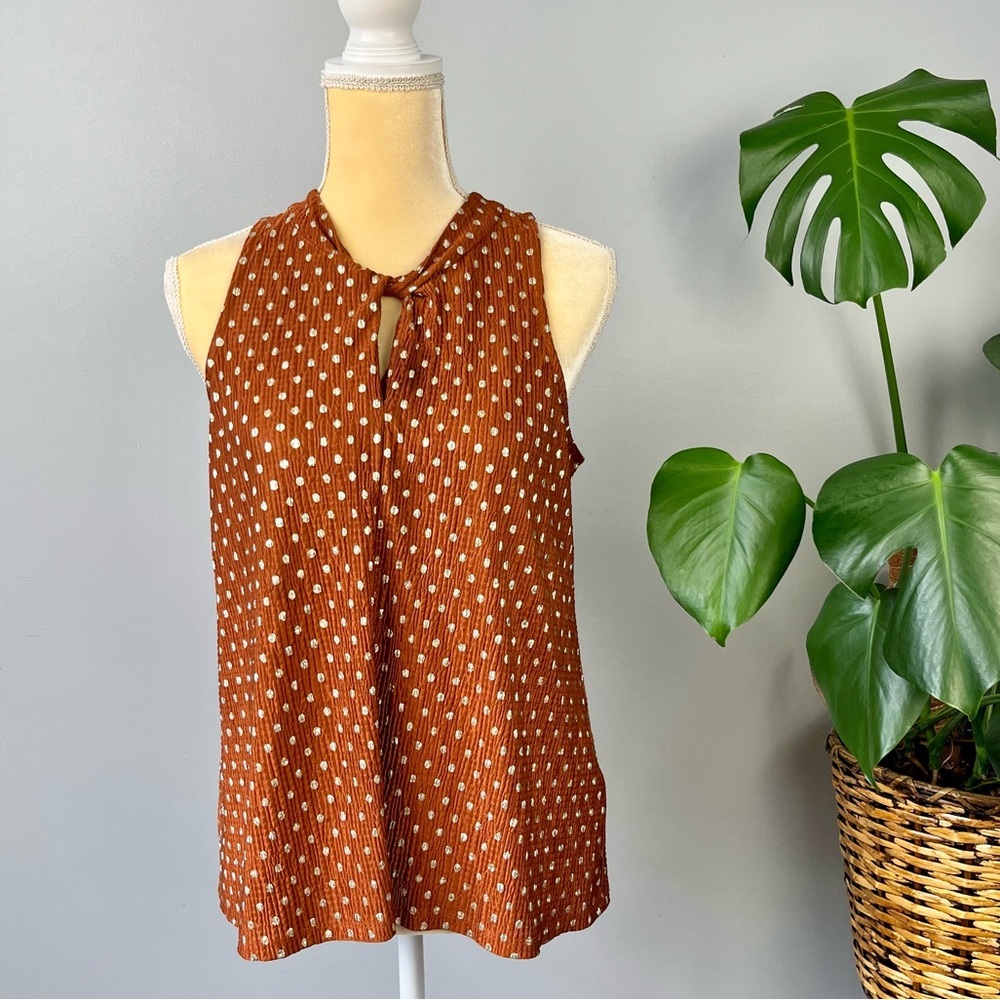 Anthropologie Polkadot High Neck Sleeveless Blouse Womens Size Small